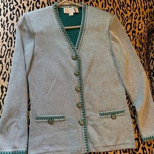 Turquoise blue and white long jacket size 4 St. John